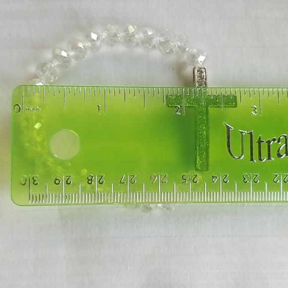 Silver Clear Glass Bead Cross Stretch Bracelet - Picture 5 of 5